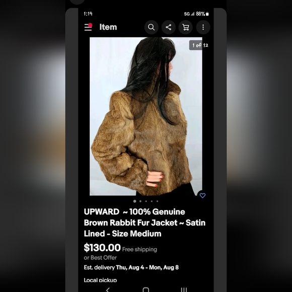 Upward 100℅ Rabbit Fur Satin Lined Jacket - Picture 7 of 7